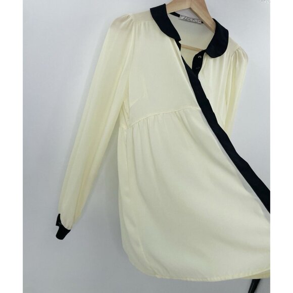 Chloe K Women’s Ivory Sheet Black‎ Collared Blouse Size M Preppy Gothic Feminine - Picture 6 of 10
